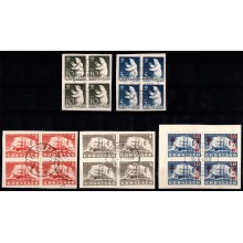 Tilbud, Grønland, parti med 5 forskellige fireblokke, alle flot stemplet.